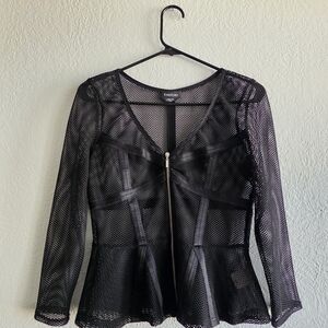 Bebe Black Mesh Peplum Top